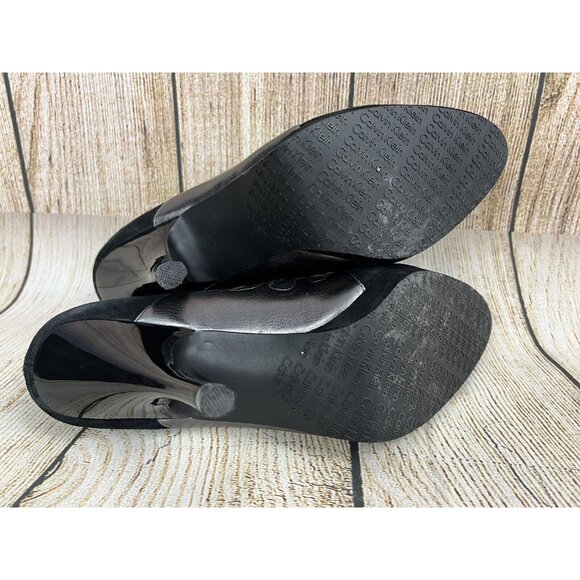 Calvin Klein Lace Up Heels Pumps Retro Pinup Sz 8M Black Silver Suede Leather - Picture 8 of 8